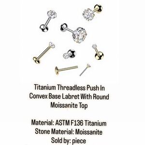 Titanium Threadless Labret with Moissanite Top - Gold & Silver